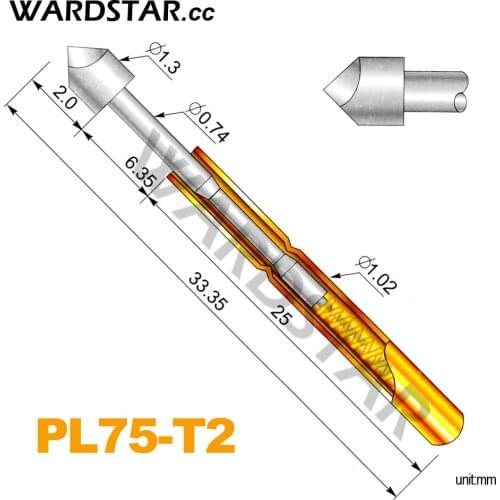100pcs/lot PL75-T2 Dia 1.3mm Spring Test Probes Pogo Pin Length 33.35mm (Stroke Spring Froce:120g)