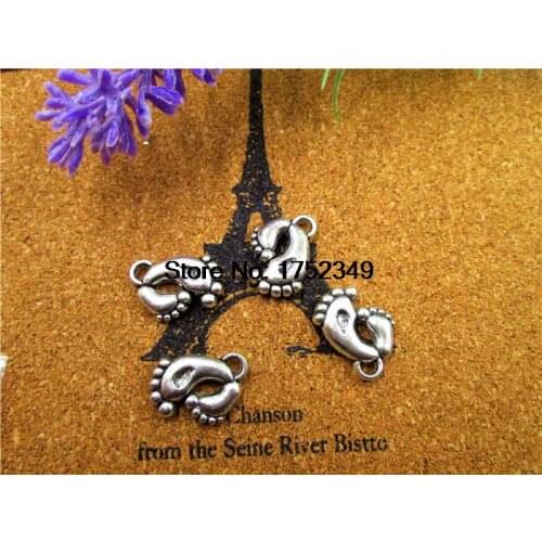 15pcs--Footprint Charms Antique Silver Tone So Cute Mother and Child foot pendants/charms 16x20mm