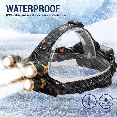 2019 LED Headlight 30000lm headlamp 5*T6 Zoomable Head Lamp Waterproof Flashlight Torch Head light use 18650 Battery for Fishing