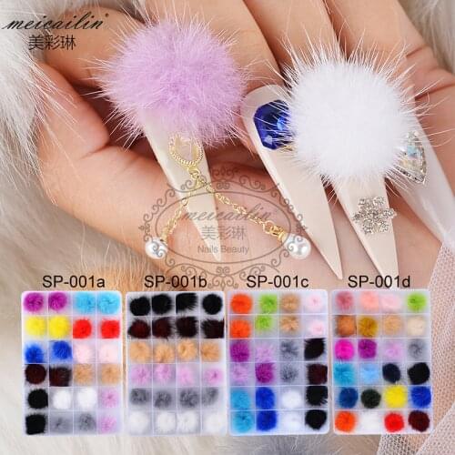 24PCS/Box Detachable Magnetic Ball Fluffy 3D Mixed Colors Puffy Pom Poms Kit DIY Nail Charms Jewelry Manicure Accessories