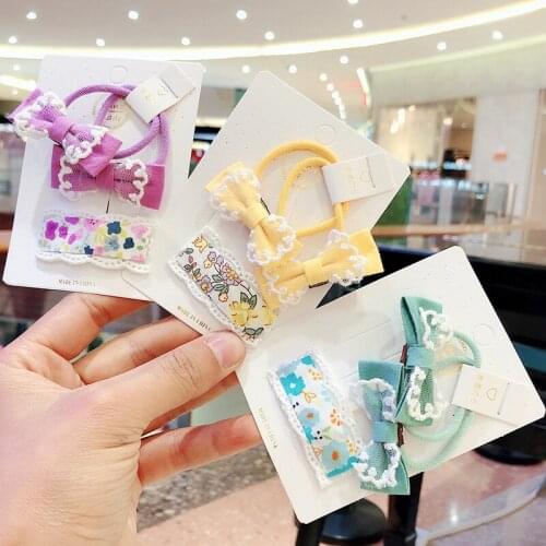 3PCS/Set Lovely Lace Mesh Fabric Bow Candy Color Children Hair Circle Rectangle Fabric Art Baby Girls Hairpin HeadWear