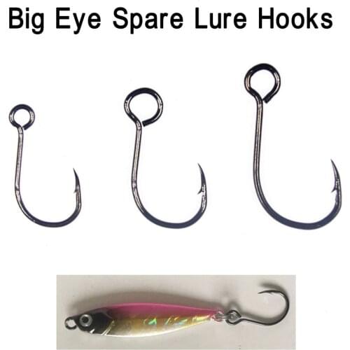 50pcs Large Eye Spinner Spoon Hooks High Carbon Steel Single Hook for Fishing Lure inline Spares 7 sizes
