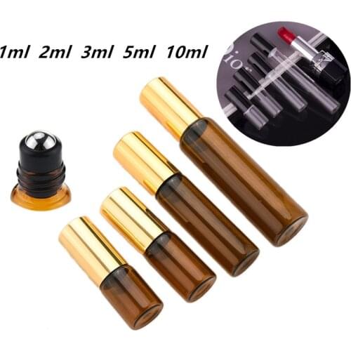 50pcs/lot 1ML 2ML 3ML 5ML 10ML Roll On Glass Bottle Amber Glass Essential Oil Bottle Thin Glass Vials Sample Test Bottle