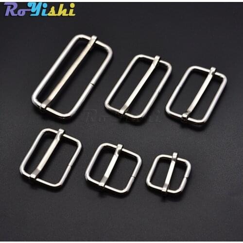 50pcs/pack Silver Metal Slides Tri-Glides Wire-Formed Roller Pin Buckles Strap Slider Adjuster Buckles