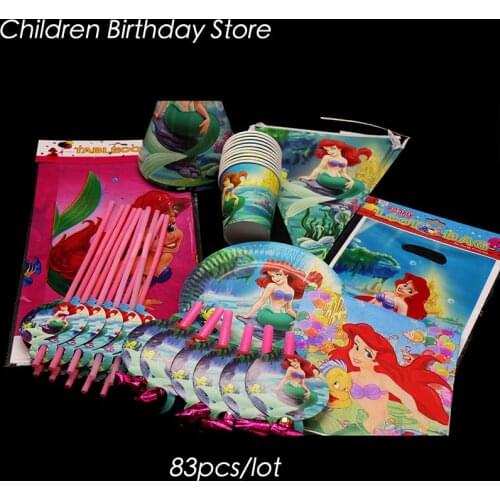 83pcs/lot The Little Mermaid party sets Mermaid birthday party decorations The Little Mermaid theme disposable tableware sets