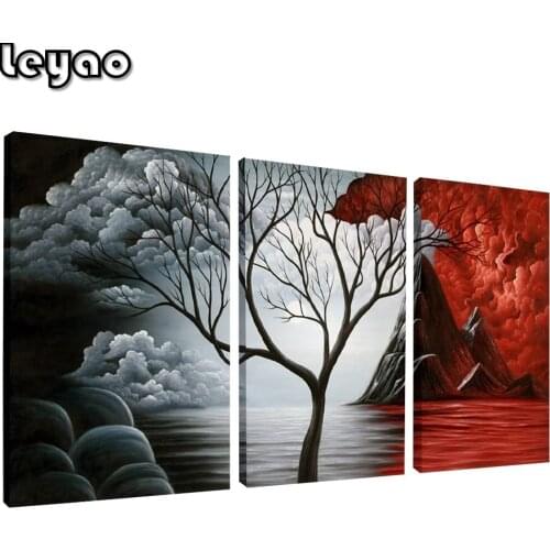 Cloud tree abstract landscape Diamond painting full square 3 pieces/set DIY diamond Embroidery Triptych Home Decoration Picture