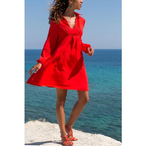 BAMBOOBOY Elegant Women Long Sleeve Boho Beach Loose Casual Party Mini Shirt Dress Vestidos FC344