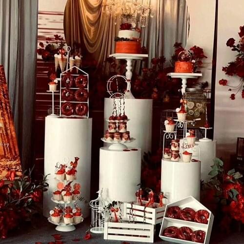 2021 white iron base wedding wedding props wrought iron cylindrical dessert table decoration ornaments cake stand ornaments