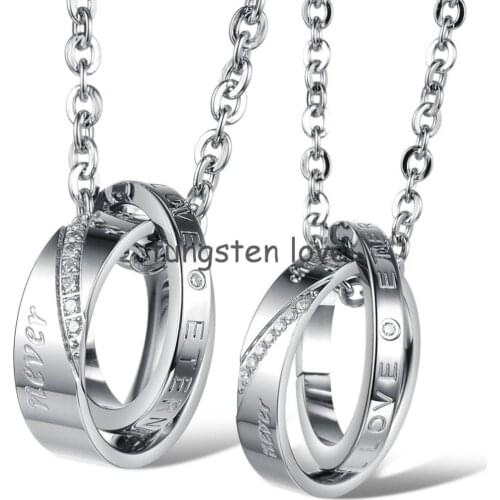 BONISKISS 2020 New His & Hers Stainless Steel "Eternal Love" Promise Circle Couple Pendant Necklaces Valentines Gift (One Pair)
