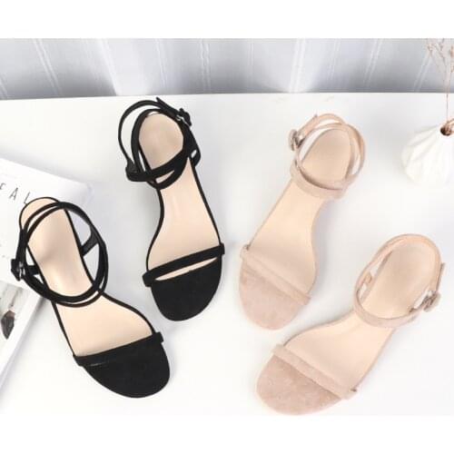 Women Sandals Suede 2019 Platform Square head 4CM Square heel Shoes For Women Heels Sandalias Summer Shoes Flock Sandals