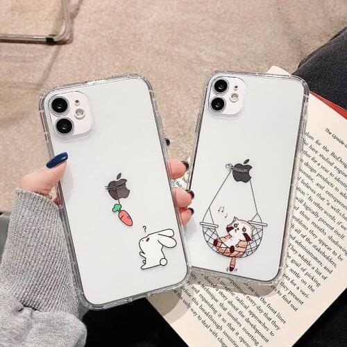 GIMFUN Cartoon Animals Cute Rabbit Phone Case for iPhone 12 Mini 11pro X XR XS Max 7 8plus Lovely Clear Cat Soft Tpu Case Cover
