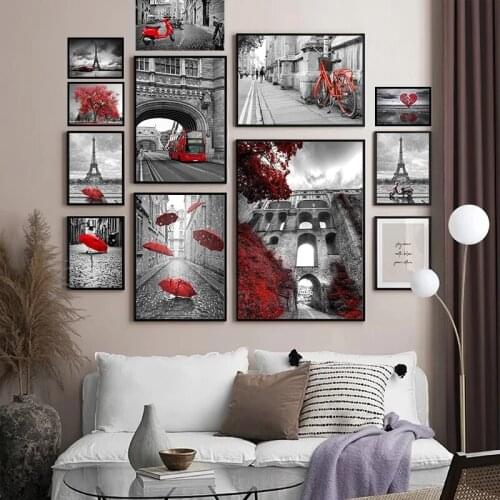 Black And White Scenery Picture Home Decor Nordic Canvas Painting Red Stlye Retro Print Landscape Poster For Dormitory Design