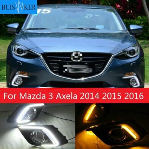 DRL For Mazda 3 Mazda3 Axela 2014 2015 2016 LED DRL Daytime Running Lights Daylight Fog lamp with turn signal light
