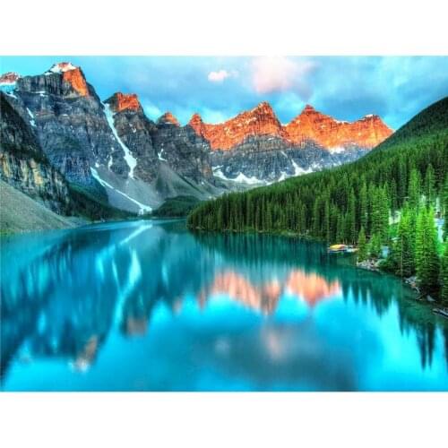 GATYZTORY Mountain Lake Forest Painting By Numbers Landscape Canvas Colouring Handpainted Diy Gift Home Wall Decor