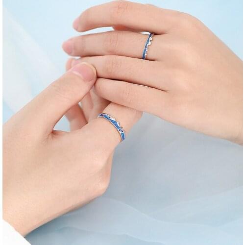 Open ring for couples birthday gifts 925 sterling silver jewelry with city wall star and moon ring male and female