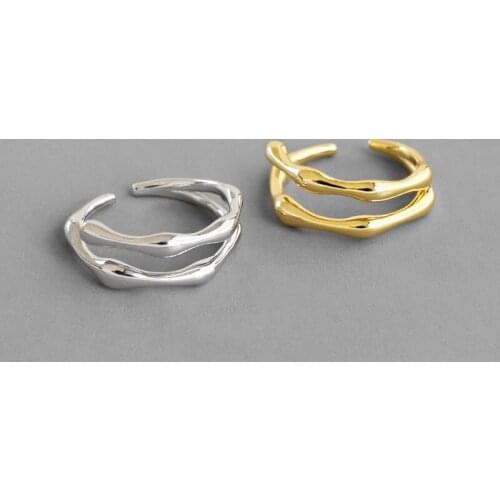 Real 925 sterling silver double layer joint rings for women ringen aneis, minimalist gold color ring femme silver jewelry 2020