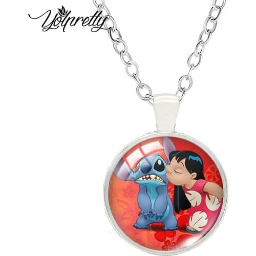 2021 Lilo and Stitch Glass Shoes Cartoon Paintings Glass Cabochon Necklace Fashion Necklace Pendants Jewelry
