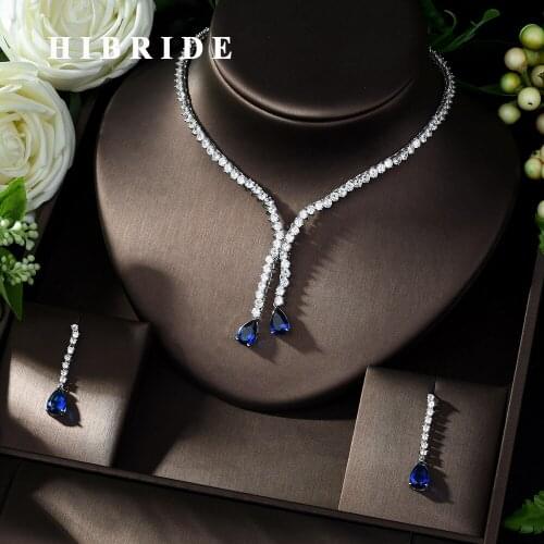 HIBRIDE Exquisite Cubic Zirconia Wedding Party Jewelry Set Water Drop Shape High Quality CZ Bridal Necklace Earring N-1017