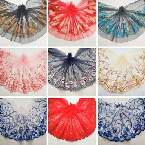 1 Meter Best Quality Beautiful Embroidery Lace Trim Pink Blue Red Flower DIY Bridal Lace Fabric DIY Dress Garment Accessories