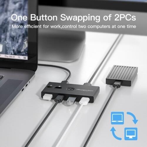 USB 3.0 Switch 2 in 4 Out KVM Docking Station Printer Sharing Device Monitor Adapter KVM Converter 2 Cables