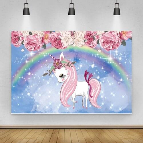 Laeacco Dreamy Star Flowers Unicorn Backdrop For Photography Baby Birthday Party Portrait Photocall Backgrounds For Photo Studio