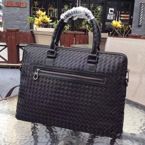 Fashion Men Woven Cowskin Genuine Leather Top Handle Bags Male High Quality Luxury Business Cowhide Designer Casual Handbag