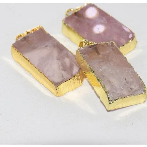 Fashion Jewelry Natural Stone Rectangle Pendant femme 2019 Pink Slab Girl Gift Rose Crystal Quartz pendant for women accessories