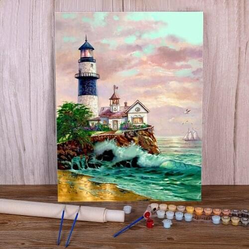 Landscape Lighthouse Paint By Numbers Kit Oil Paints 50*70 Canvas Pictures Paintings For Kids Art