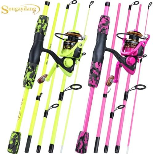Sougayilang 5 Section Red/Yellow Fishing Set 170cm Fishing Rod and YW/OE1000-3000 Spinning Reel Portable Travel Fishing Combo