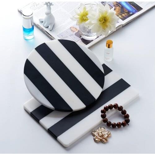 Natural Marble Tray Cosmetic Perfume Jewelry Storage Plate Black and White Serving Tray