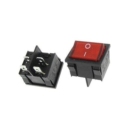 NEW!2 x Red Light Lamp Illuminated On-Off DPST Boat Rocker Switch 4 Solder Lug Pin