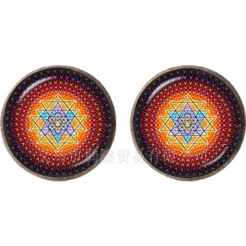 New Trendy Mandala Earrings Neo-Gothic 12mm Glass Dome Sacred Geometry Jewelry For Women Girls Flower of Life Jewelry Gift