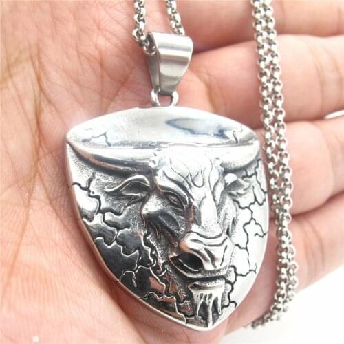 Mens Ox Cow Bull Taurus Zodiac Necklace Pendant Stainless Steel Heavy