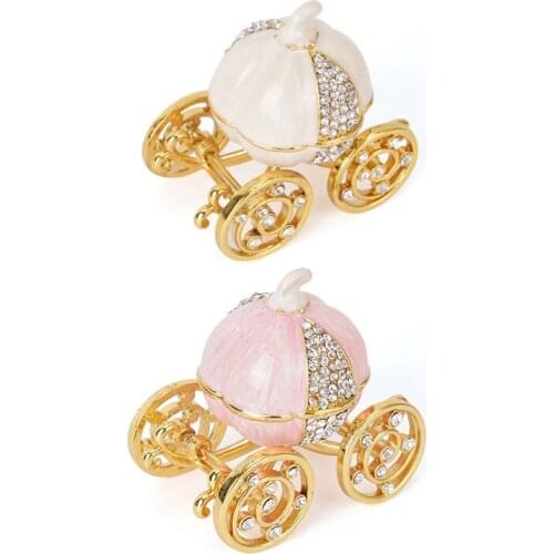 Hand Painted Enameled Pumpkin Carriage Decorative Hinged Jewelry Trinket Box Unique Gift for Family