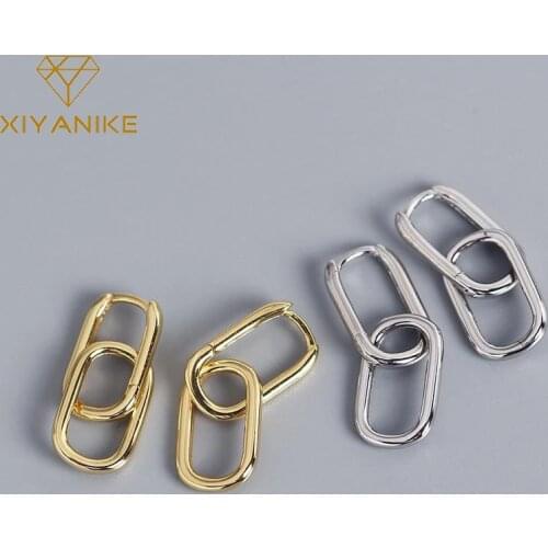 XIYANIKE 925 Sterling Silver Geometric O-shaped Two Oval Hoop Earrings Female Simple Fashion Detachable Jewelry Accessories Gift