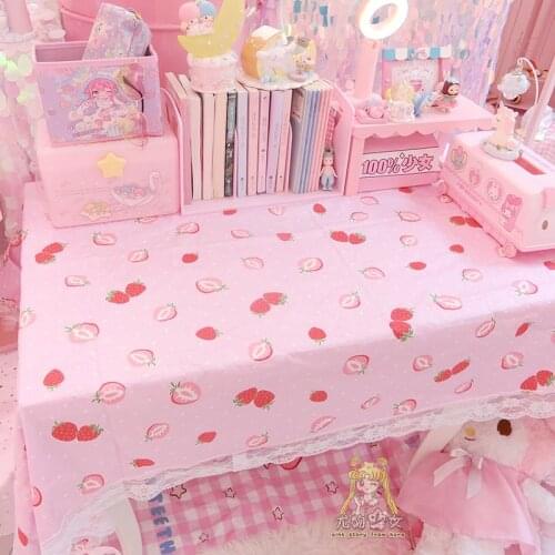 1PC Cartoon Strawberry Computer Table Cloth Cover With Lace Modern Home Party Decorative Tablecloth Cover