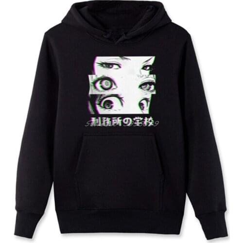 Mens Prison School hoodies Sad Japanese Anime Manga Kawaii Vintage hoody Men Zipper Fleece Sweatshirts Streetwear
