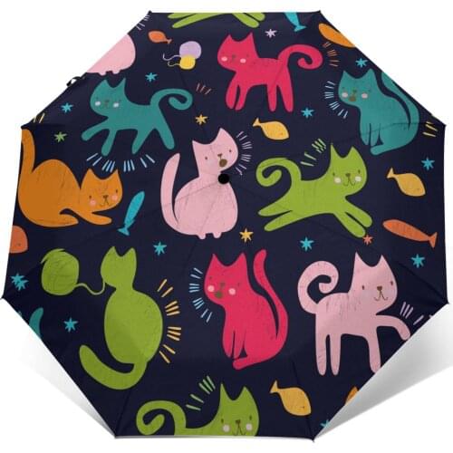 Wind Resistant Folding Automatic Umbrella Women Auto Cute Colored Cats Windproof Umbrellas Rain For Men Parasol