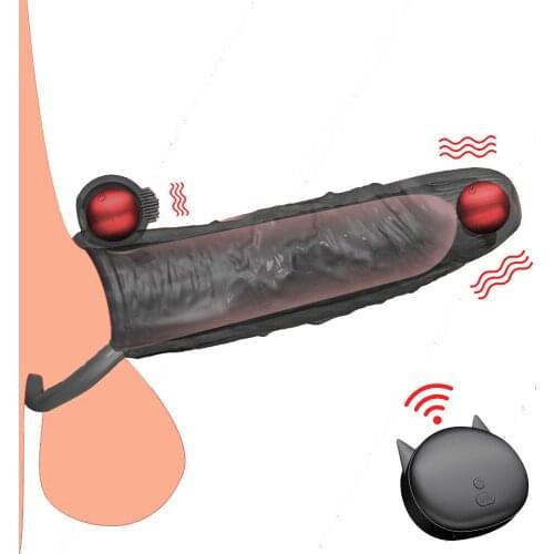 Vibrating Penis Sleeve Male Strap On Dildo Dick Reusable Condoms Enlargement Extender Male Chastity Cock Ring Sex Toys For Men