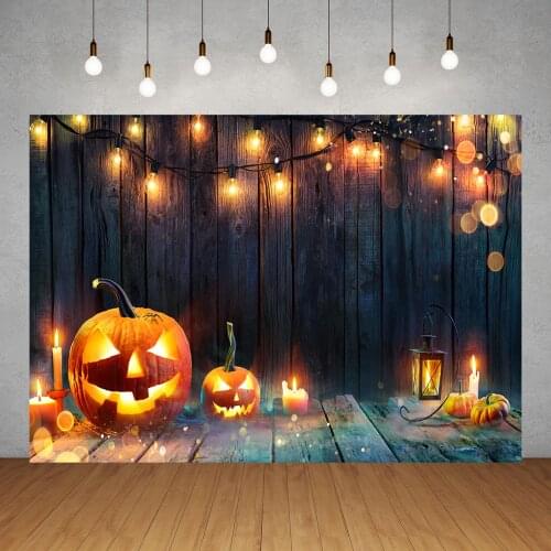 Halloween Pumpkins Lanterns Wooden Wall Photographic Backgrounds Vinyl Backdrops Photo Studio Children Baby Family Photobooth