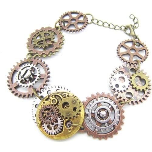 Vintage Golden and Silver Ox Mechanism Gears Steampunk Bracelet