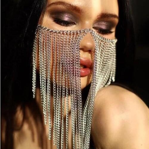 New Bohemian design womens gold aluminum chain multi-layer metal tassel head chain face jewelry and Halloween gift accessories