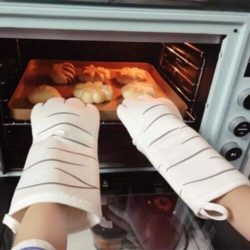 1 Pair Cotton Cat Paws Oven Mitts BBQ Baking Insulation Gloves Microwave Heat Resistant Non-slip 3D Cartoon Kitchen Gloves