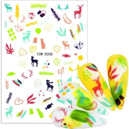 1pc New Years Nail Art Decorations Christma Decals 3D Adhesive Stickers Woman Lavender Maple Leaf Foil Manicure Wrap