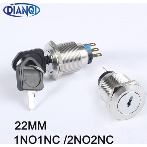 22mm Brass chrome Key Meta Brass Waterproof 2 3 Position Push Button Switch 1NO1NC/2NO2NC Press Button With Two Keys