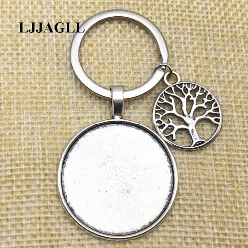 3pcs/lot Tree Of Life Charm Key Chain Silver Plated Keyring Fit round 30mm Cabochon Set Plant Pendant Diy Jewelry Make AYSQ191