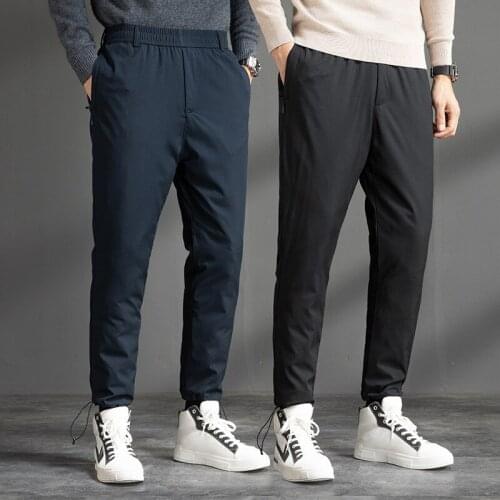 8XL Plus Size Men Down Cotton Pants Winter Thick Warm Straight Casual Trousers Outdoor Windproof Thermal Hiking Skiing Down Pant