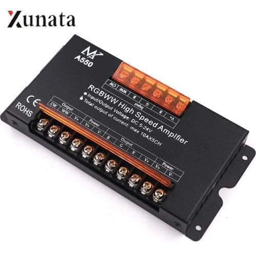 DC5-24V LED Strip High Speed Amplifier 50A 10Ax5CH Power Repeater Controller for RGBCCT/RGBW/RGB LED Strip Light LED Modules