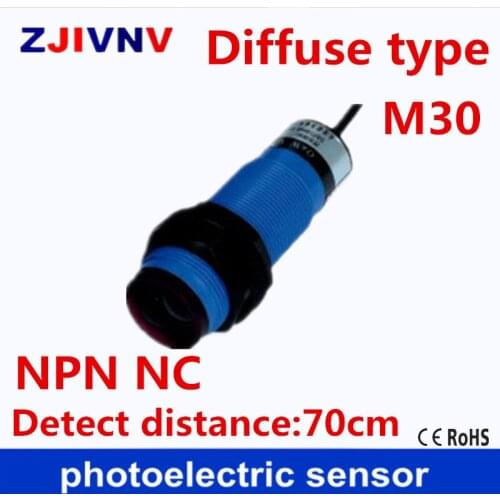 5 pcs M30 diffuse type DC NPN NC normally close photoelectric sensor/ photocell switch detect distance 70cm (G30-3A70NB)