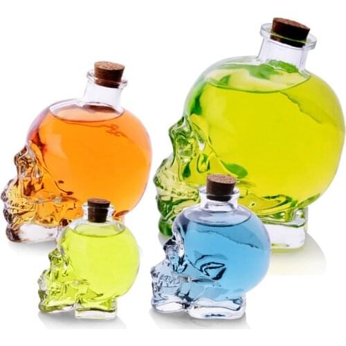Crystal Water Bottle Skull Decanter Liquid Glass Bottle With Wooden Cork Skull Glass For Beer Wine Whiskey Scotch Vodka Bar Tool